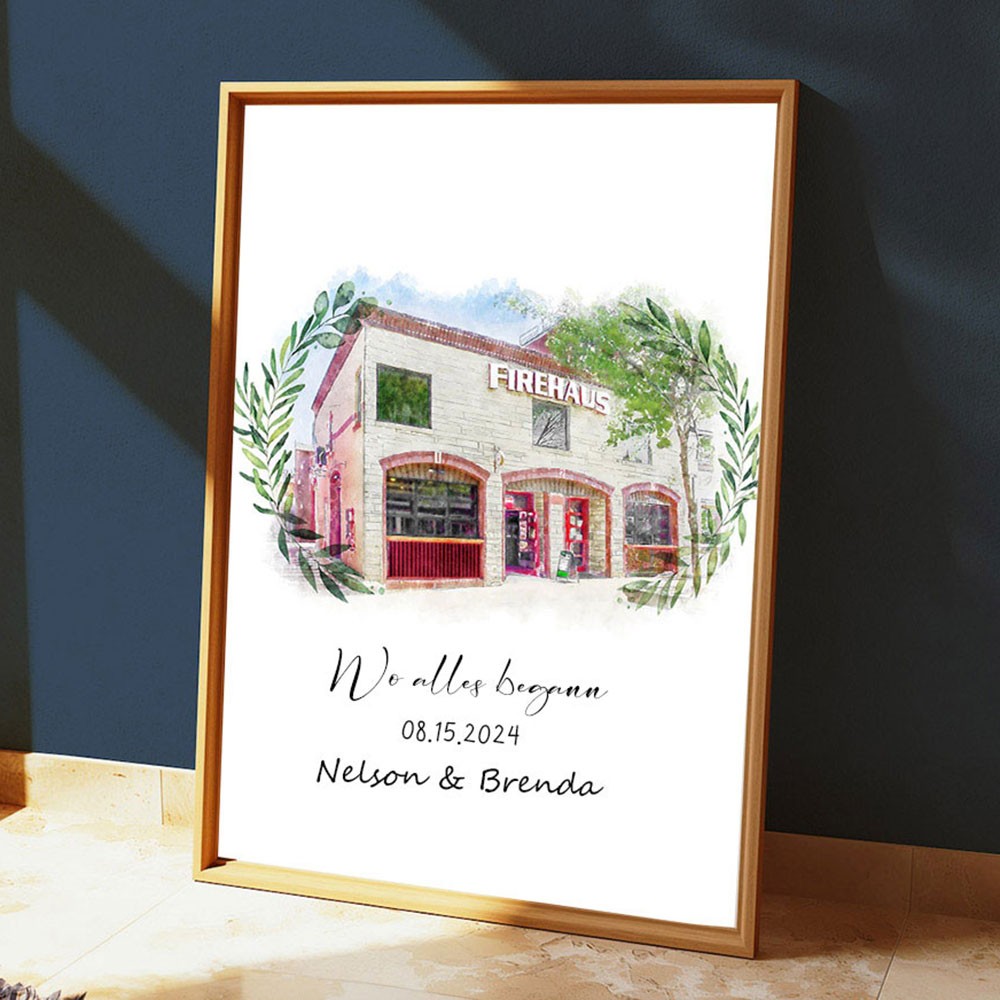 Benutzerdefinierte Aquarell Haus Hand gemalt Porträt von Foto für Valentinstag Jahrestag Geschenk