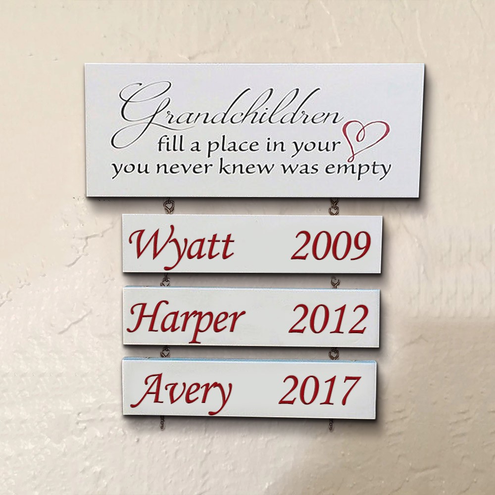 Personalisierte Großeltern Zeichen mit Namen und Geburtsdaten der Enkelkinder für Weihnachtsgeschenk
