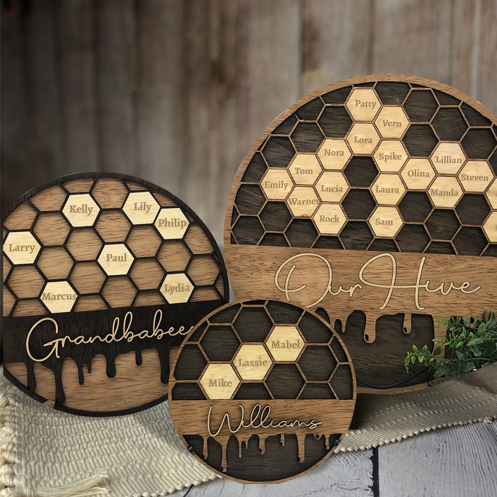 Personalisierte Bienenstock Familie Holz Zeichen für Oma Mom Weihnachtsgeschenk