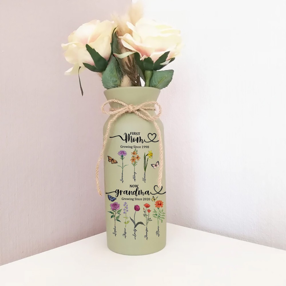 Benutzerdefinierte Omas Garten Geburt Blumenvase mit Kindernamen für Oma Mom Jahrestag Geschenk