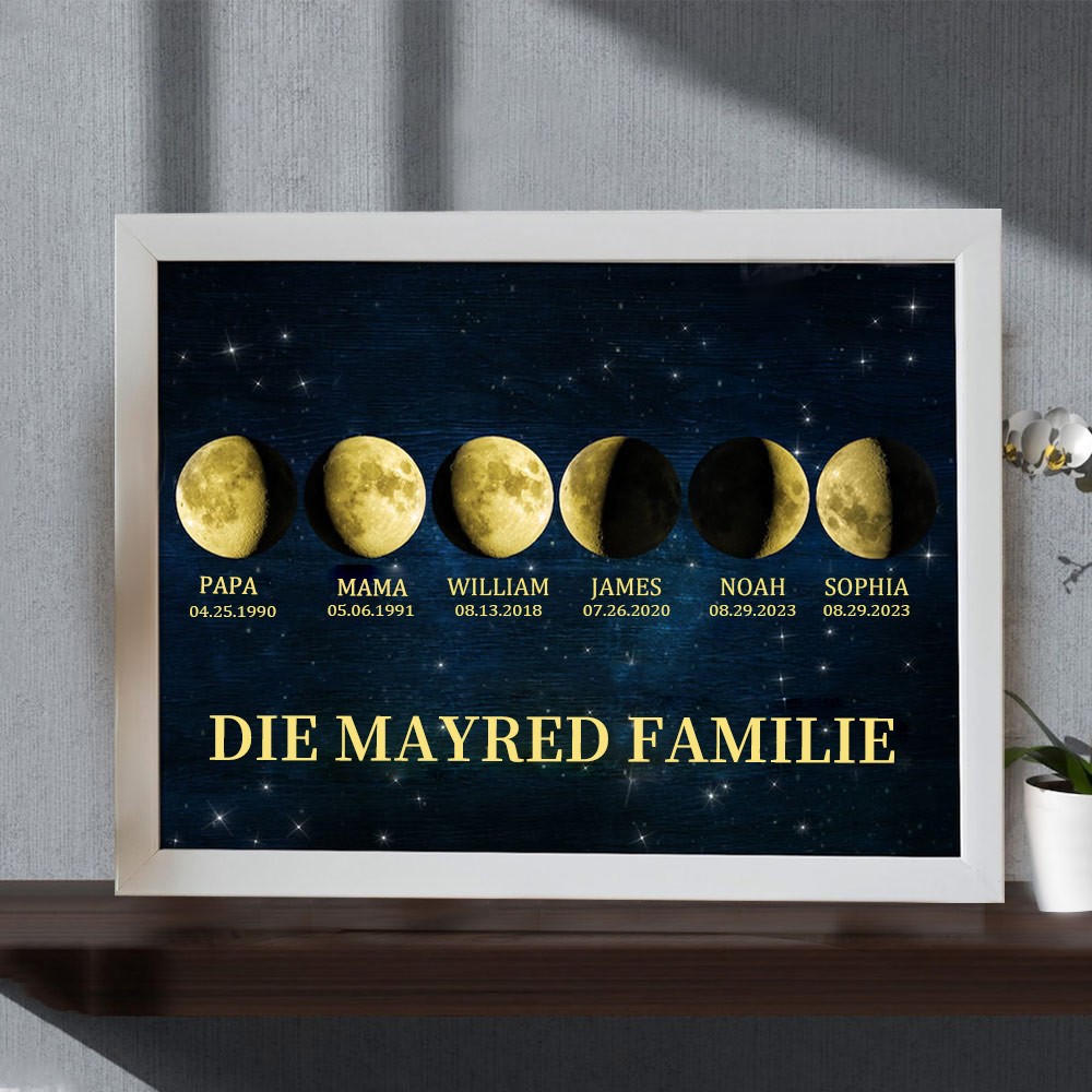 Benutzerdefinierte Mondphase Rahmen mit Kindernamen für Muttertag Familie Geschenk