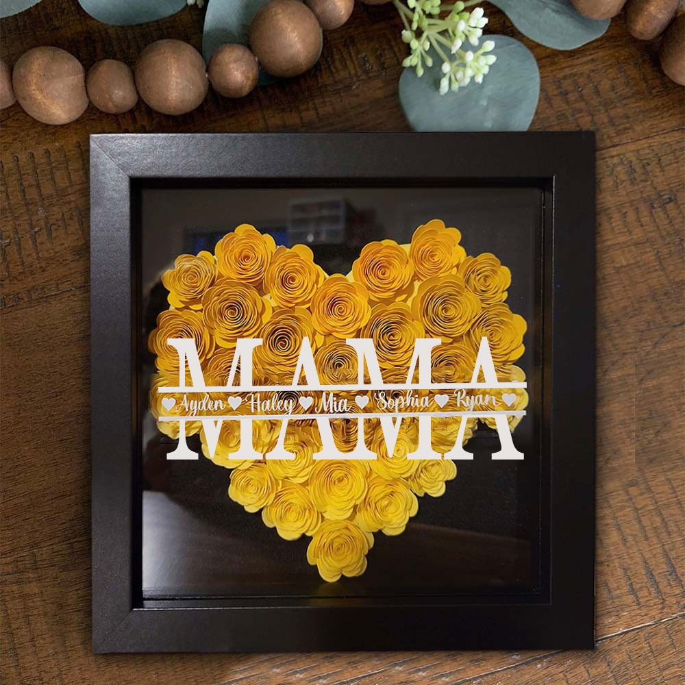 Benutzerdefinierte Mama Blume Schatten Box mit Kindernamen für Muttertag Geschenk
