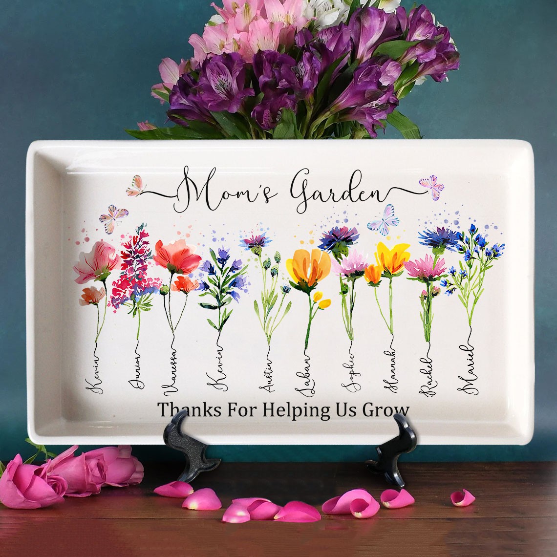 Benutzerdefinierte Mama's Garden Geburt Blumenteller mit Kindern Name für Weihnachten Familie Geschenkideen