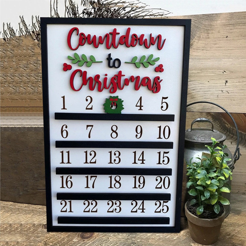 Countdown zum Weihnachtskalender Holzschild mit beweglichem Kranz
