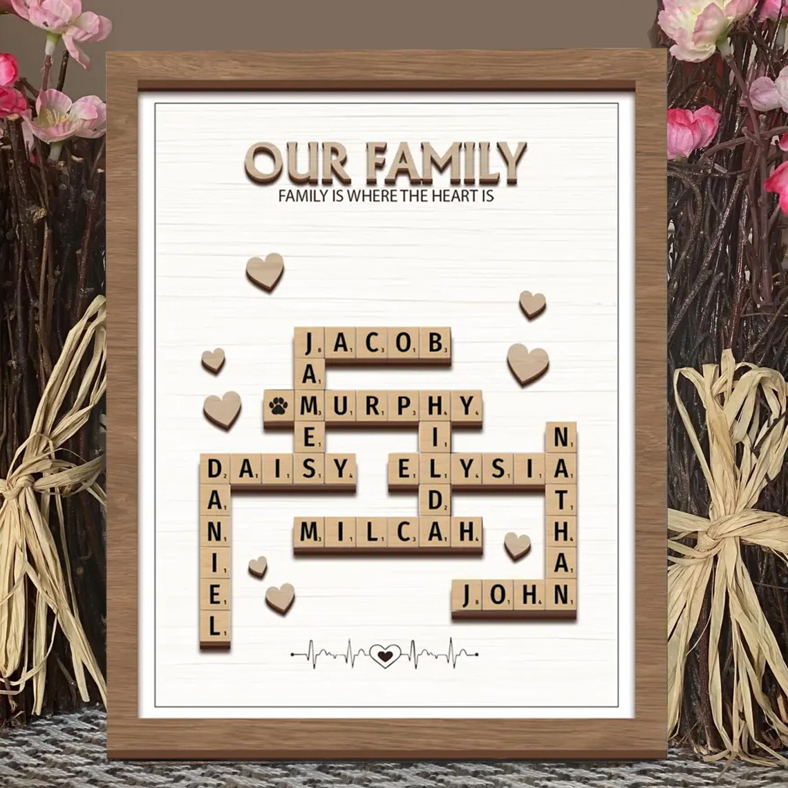 Individuelles Kreuzworträtsel Familien-Scrabble-Stein Namensschild aus Holz als Weihnachtsgeschenk oder Jubiläumsandenken