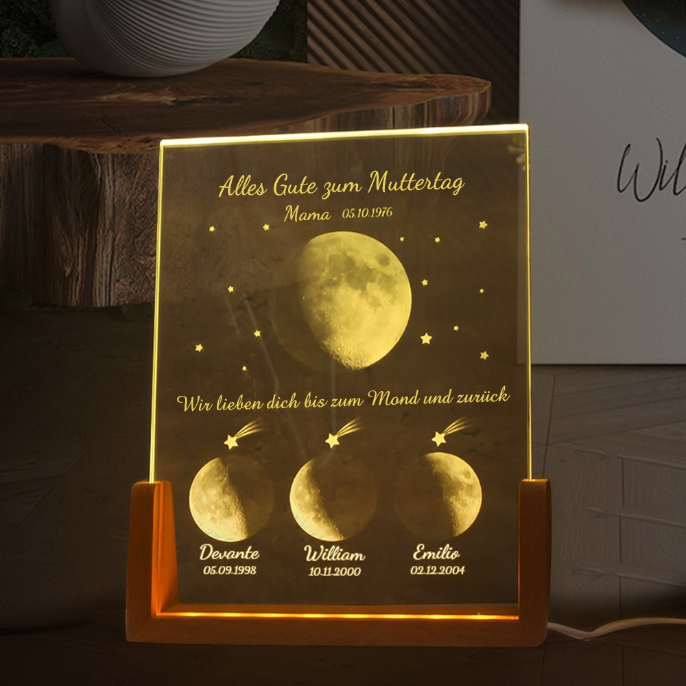 Benutzerdefinierte Mama Galaxy LED-Licht Mondphase Rahmen mit Kindernamen für Muttertag Geschenke