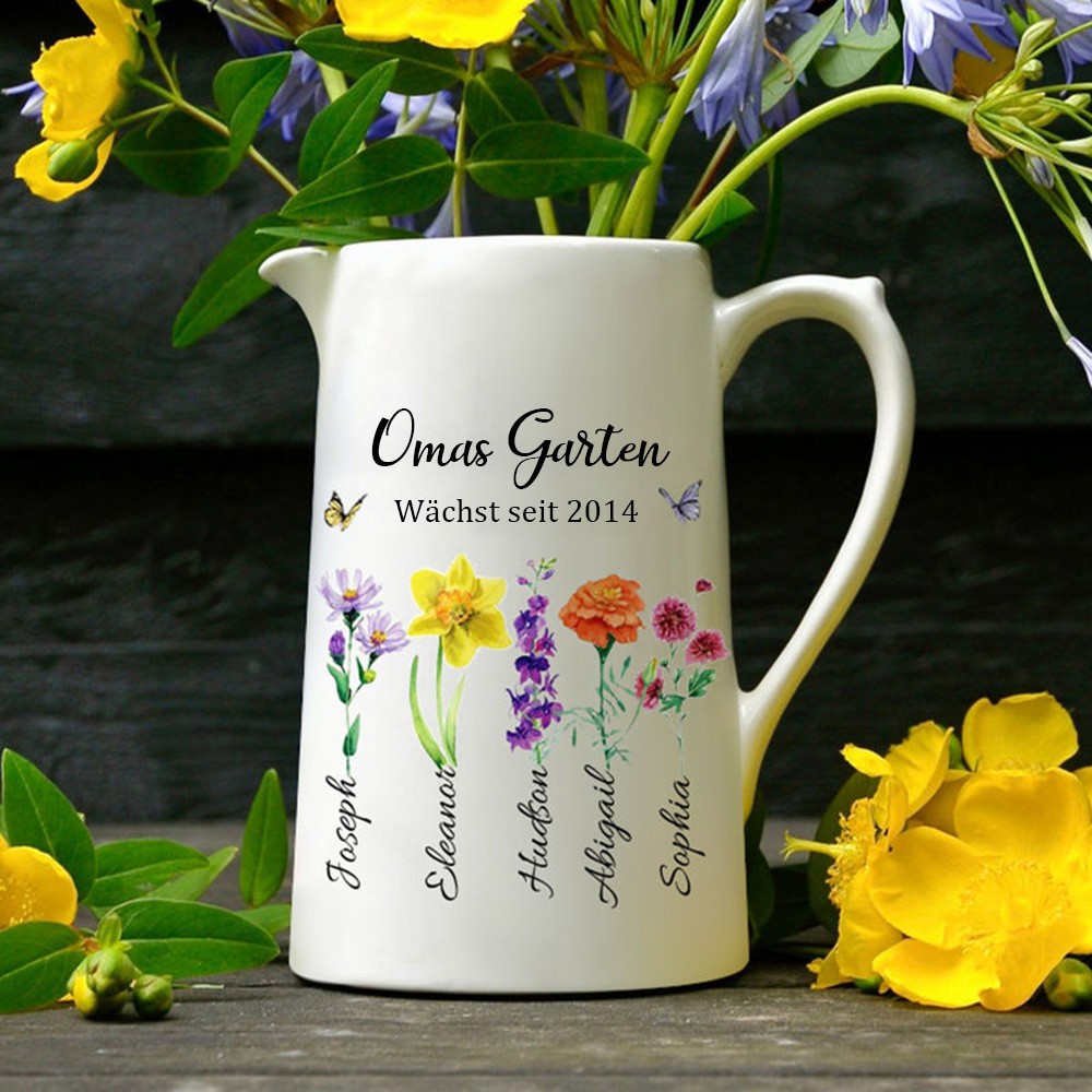 Benutzerdefinierte Omas Garten Geburt Blumenvase mit Kindernamen für Muttertag Geschenk
