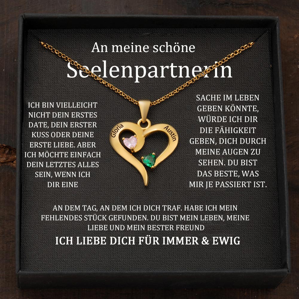 Personalisierte herzförmige Namenskette mit Geburtssteinen für Paare
