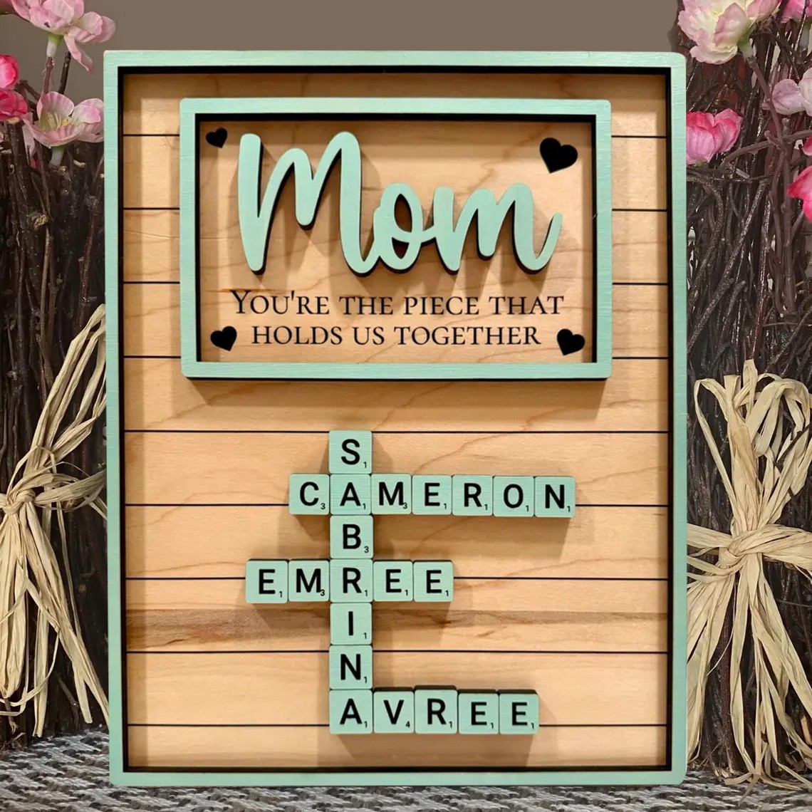 Individuelles Kreuzworträtsel Familien-Scrabble-Stein Namensschild aus Holz als Weihnachtsgeschenk oder Jubiläumsandenken