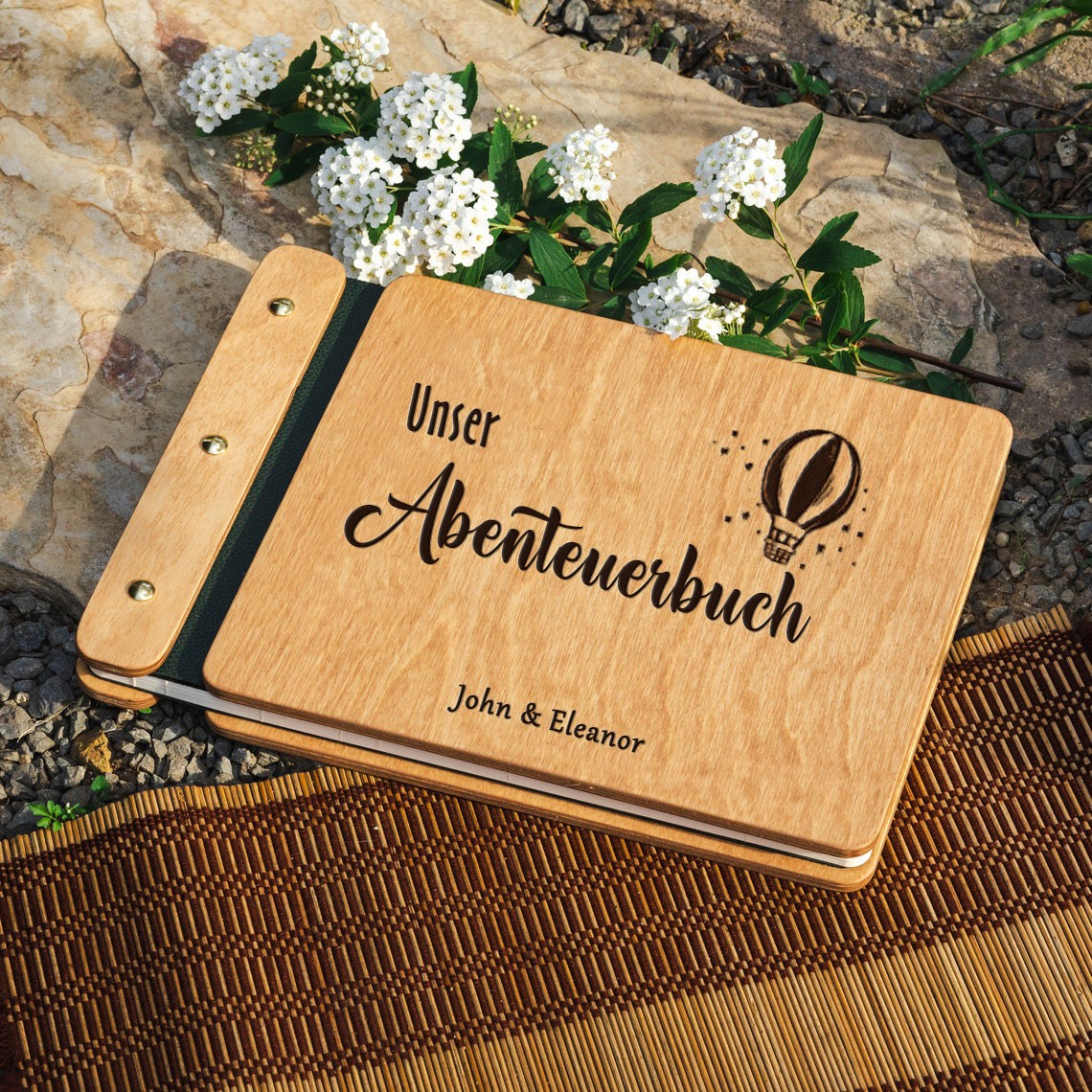 Unsere hölzerne Abenteuer Buch personalisierte Leder Fotoalbum für Valentinstag Jahrestag Geschenkideen