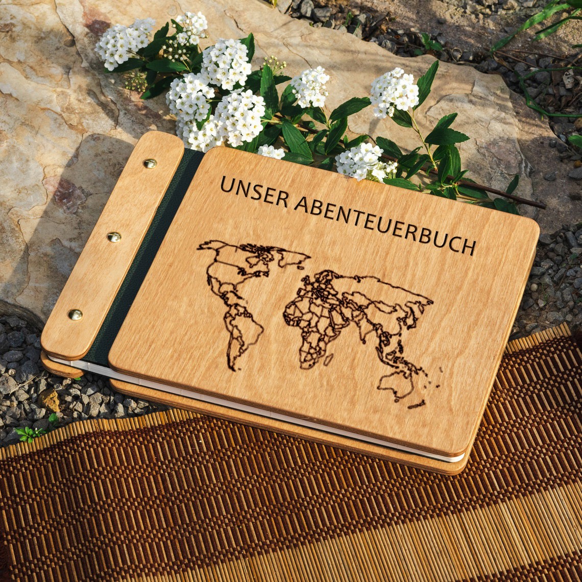 Unsere hölzerne Abenteuer Buch personalisierte Leder Fotoalbum für Valentinstag Jahrestag Geschenkideen