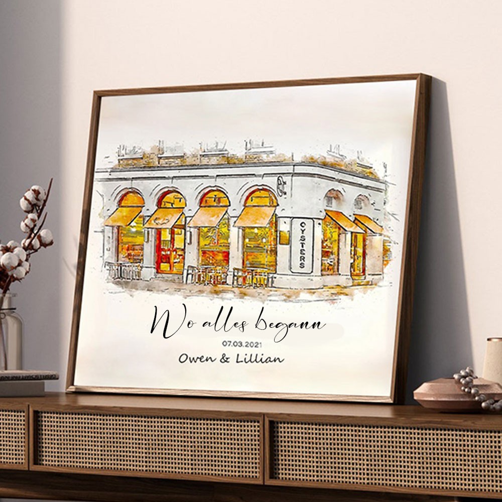 Benutzerdefinierte Aquarell Haus Hand gemalt Porträt von Foto für Valentinstag Jahrestag Geschenk