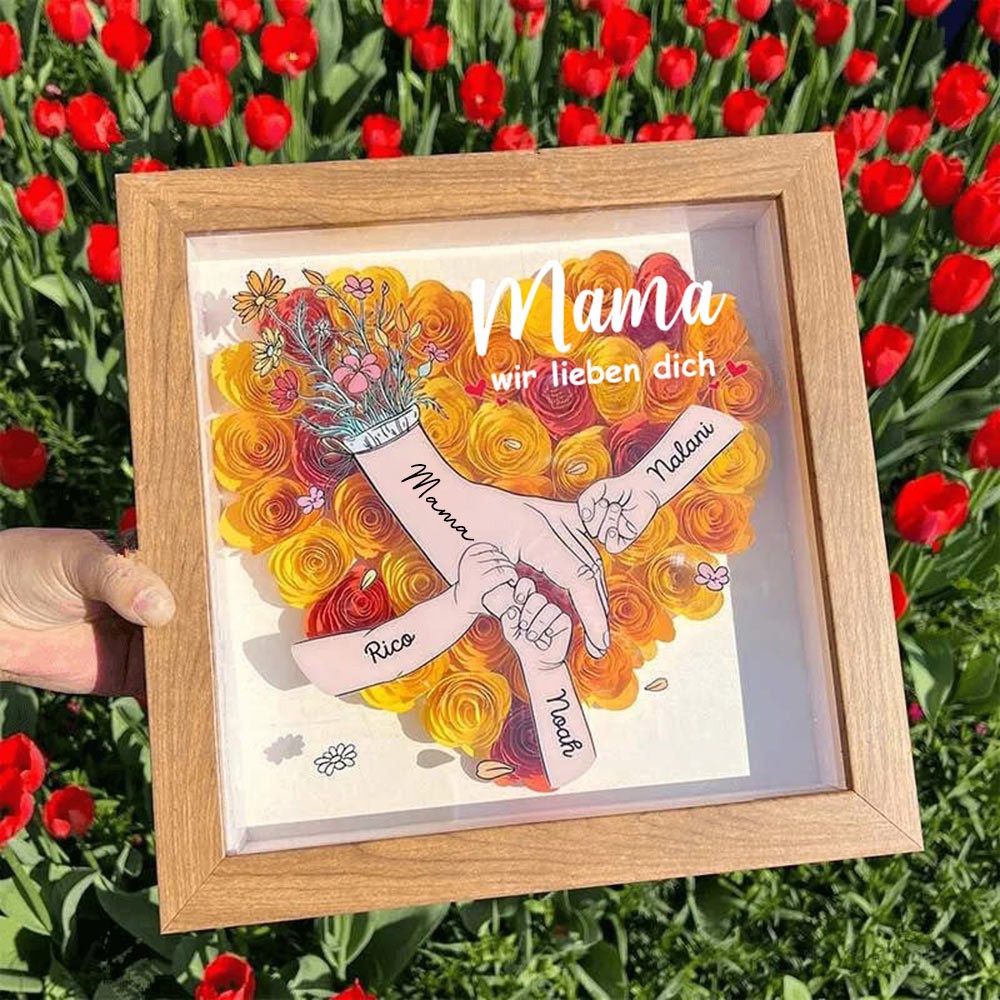Personalisierte Blume Hand in Hand Mama Schattenbox mit Kindern Namen für Muttertag Geschenk