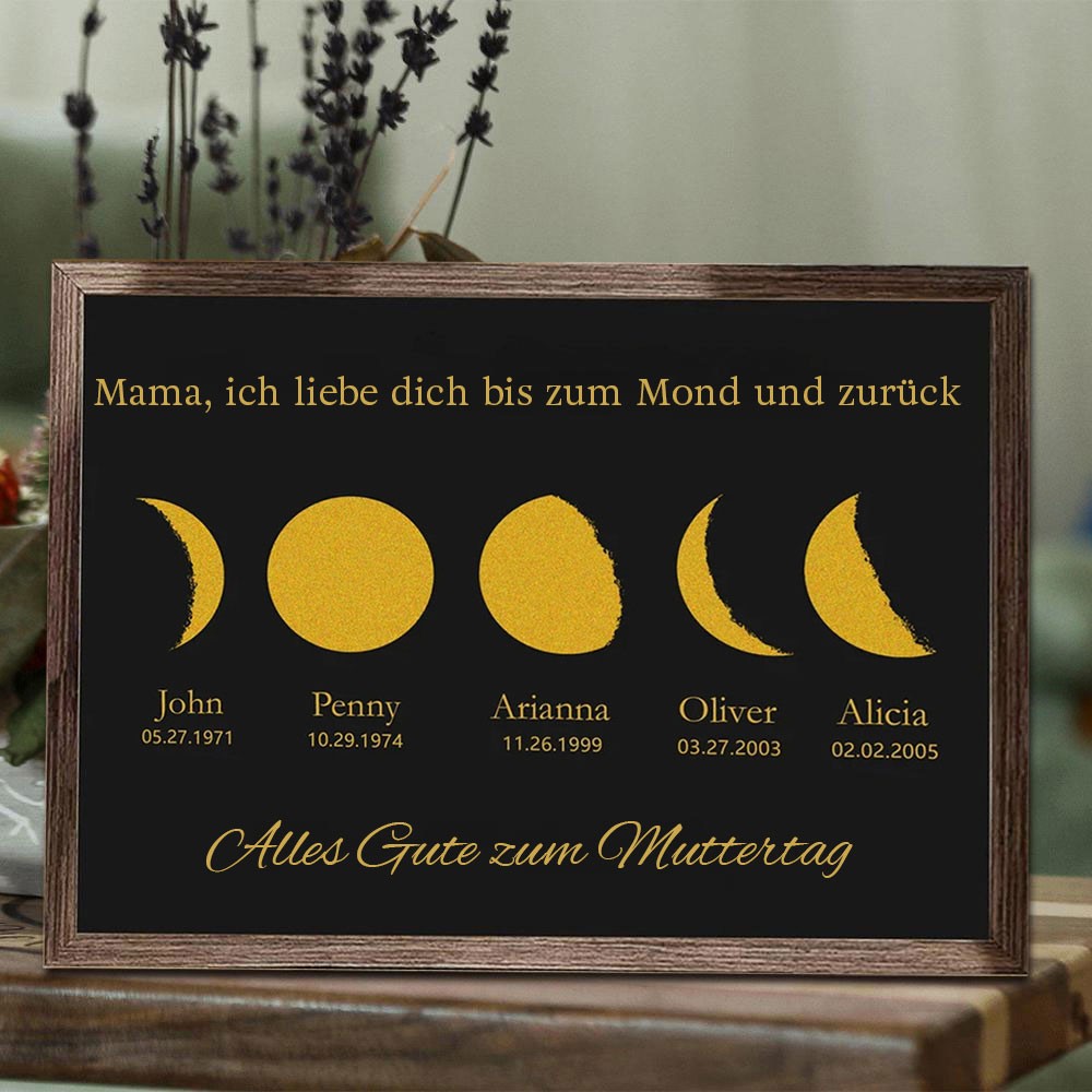 Benutzerdefinierte Mondphase Rahmen mit Kindernamen für Muttertag Familie Geschenk