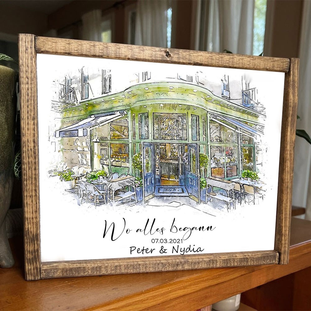 Benutzerdefinierte Aquarell Haus Hand gemalt Porträt von Foto für Valentinstag Jahrestag Geschenk