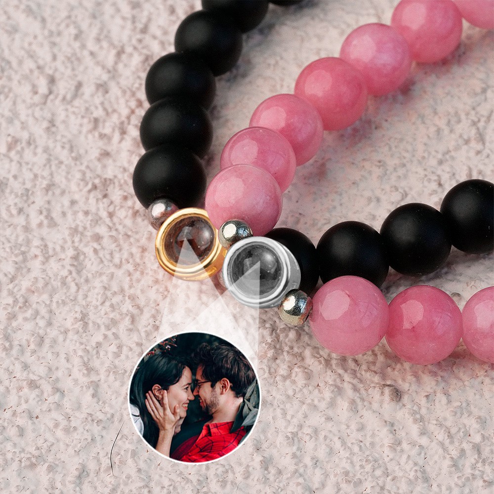 Personalisierte Foto Projektion Paar Armband mit Anfänglichen Magnetischen Herz Charme für Ehefrau Ehemann