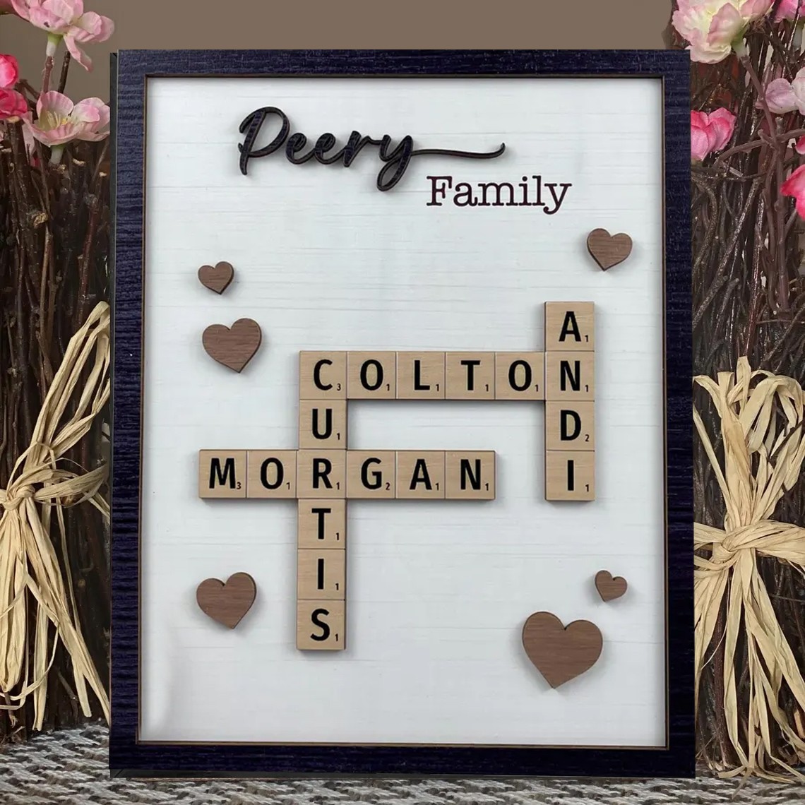 Individuelles Kreuzworträtsel Familien-Scrabble-Stein Namensschild aus Holz als Weihnachtsgeschenk oder Jubiläumsandenken