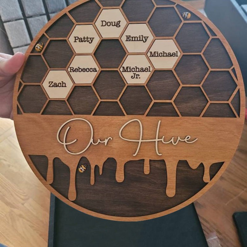 Personalisierte Bienenstock Familie Holz Zeichen für Oma Mom Weihnachtsgeschenk