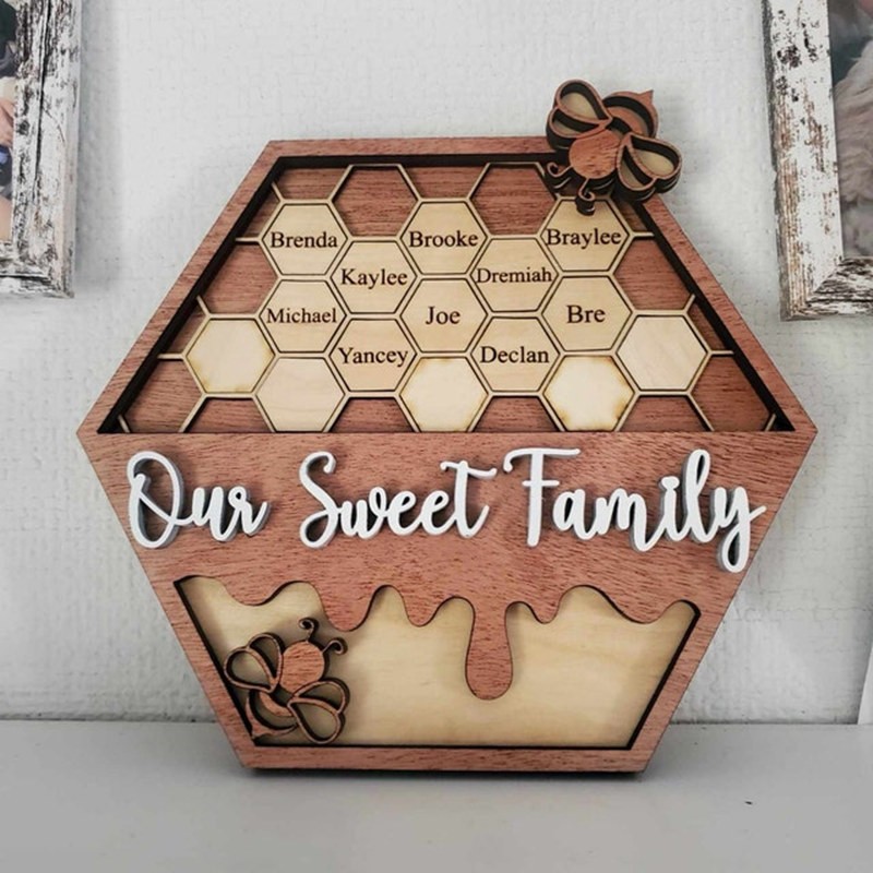 Personalisierte Bienenstock Familie Holz Zeichen für Oma Mama Weihnachtsgeschenk