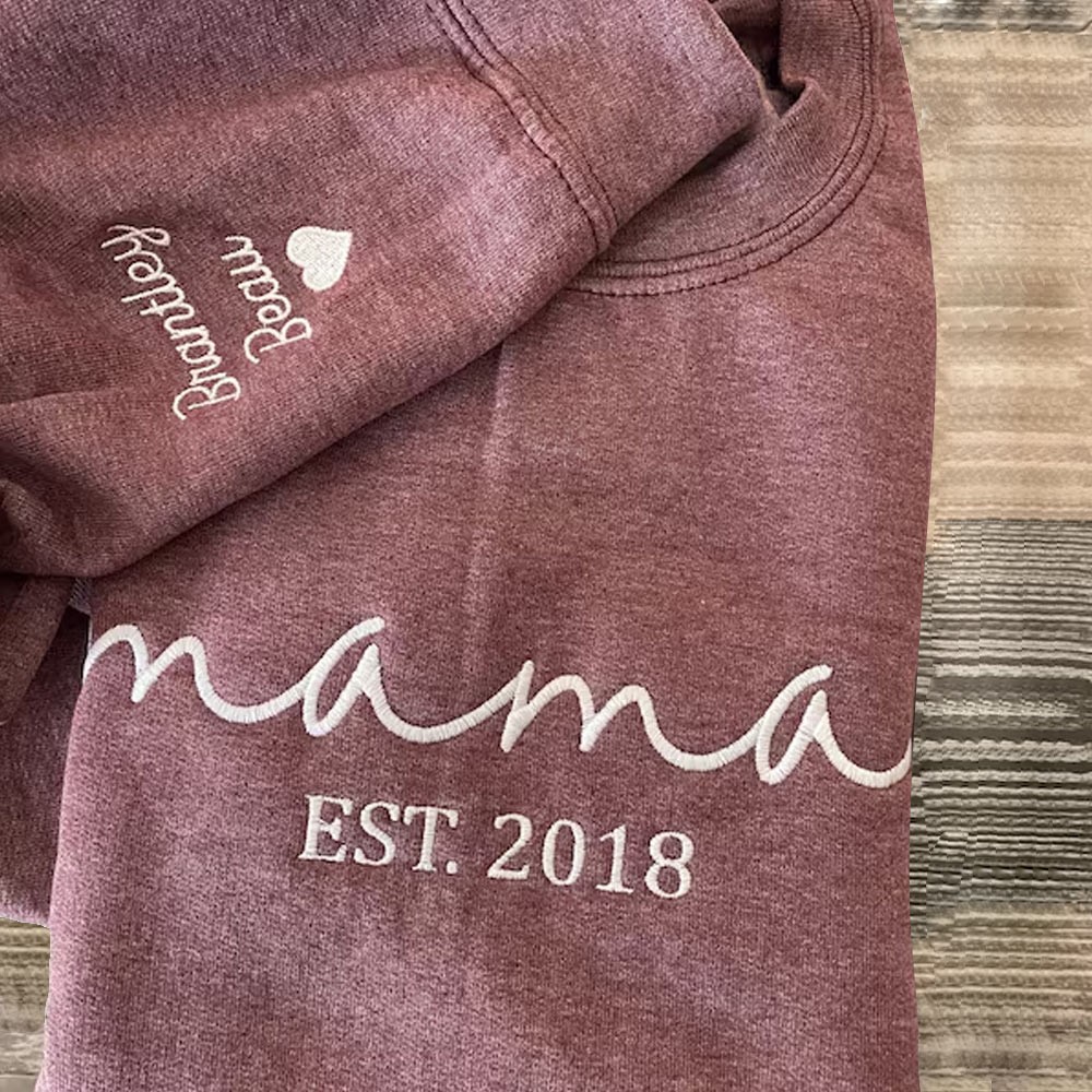 Personalisierte bestickt MAMA Sweatshirt mit Kindernamen auf Ärmel für Mama Oma Muttertag Geschenk