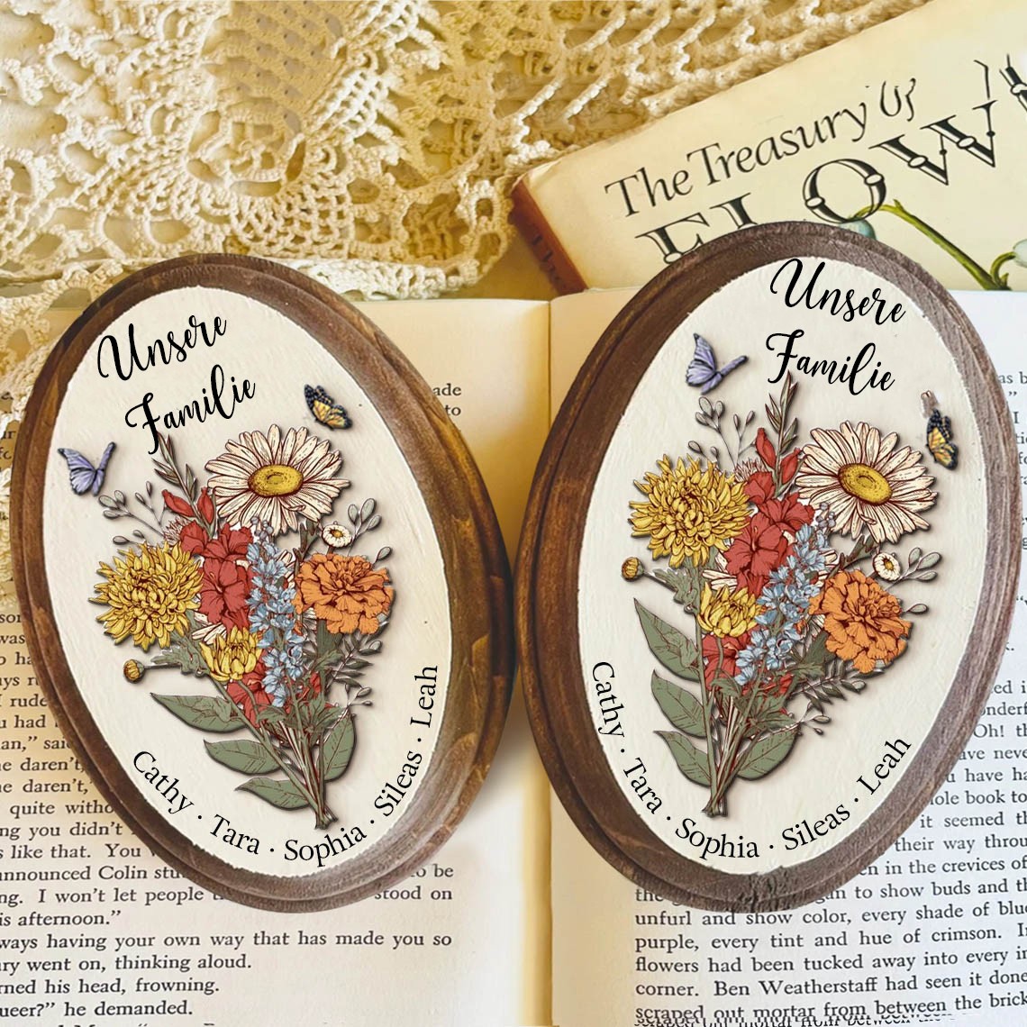 Personalisierte Geburt Blumenstrauß Kunst Oval Holz Zeichen für Familie Mama Oma Muttertag Geschenk