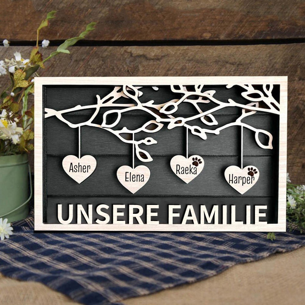 Personalisierte Familie Baum Holzrahmen Zeichen mit Kindern Namen für Weihnachten Familie Geschenk