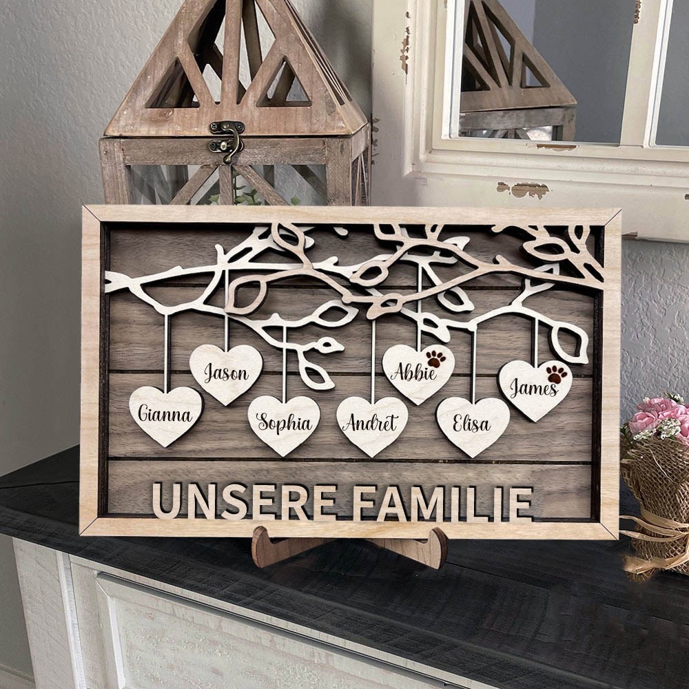 Personalisierte Familie Baum Holzrahmen Zeichen mit Kindern Namen für Weihnachten Familie Geschenk