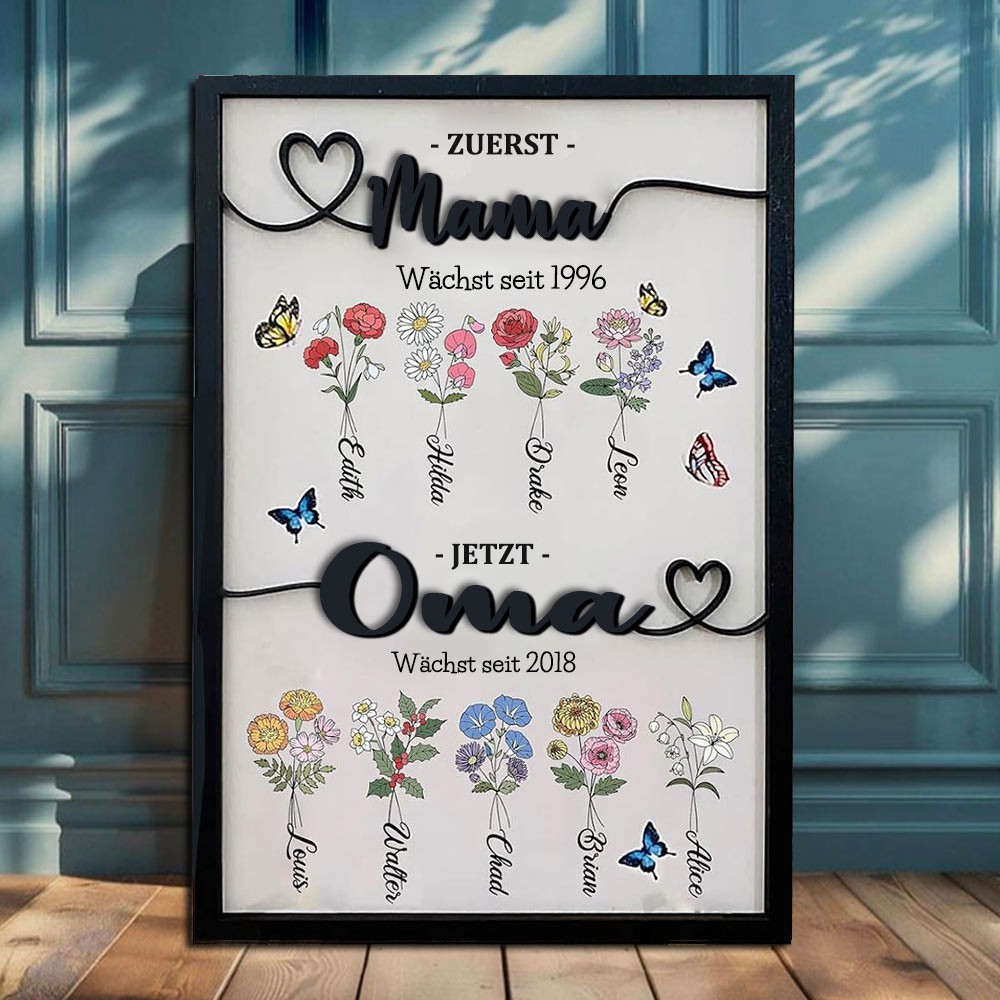 Personalisierte Erste Mama jetzt Oma Geburt Monat Blume Holzschild mit Kindern Name Muttertag Geburtstag Geschenk