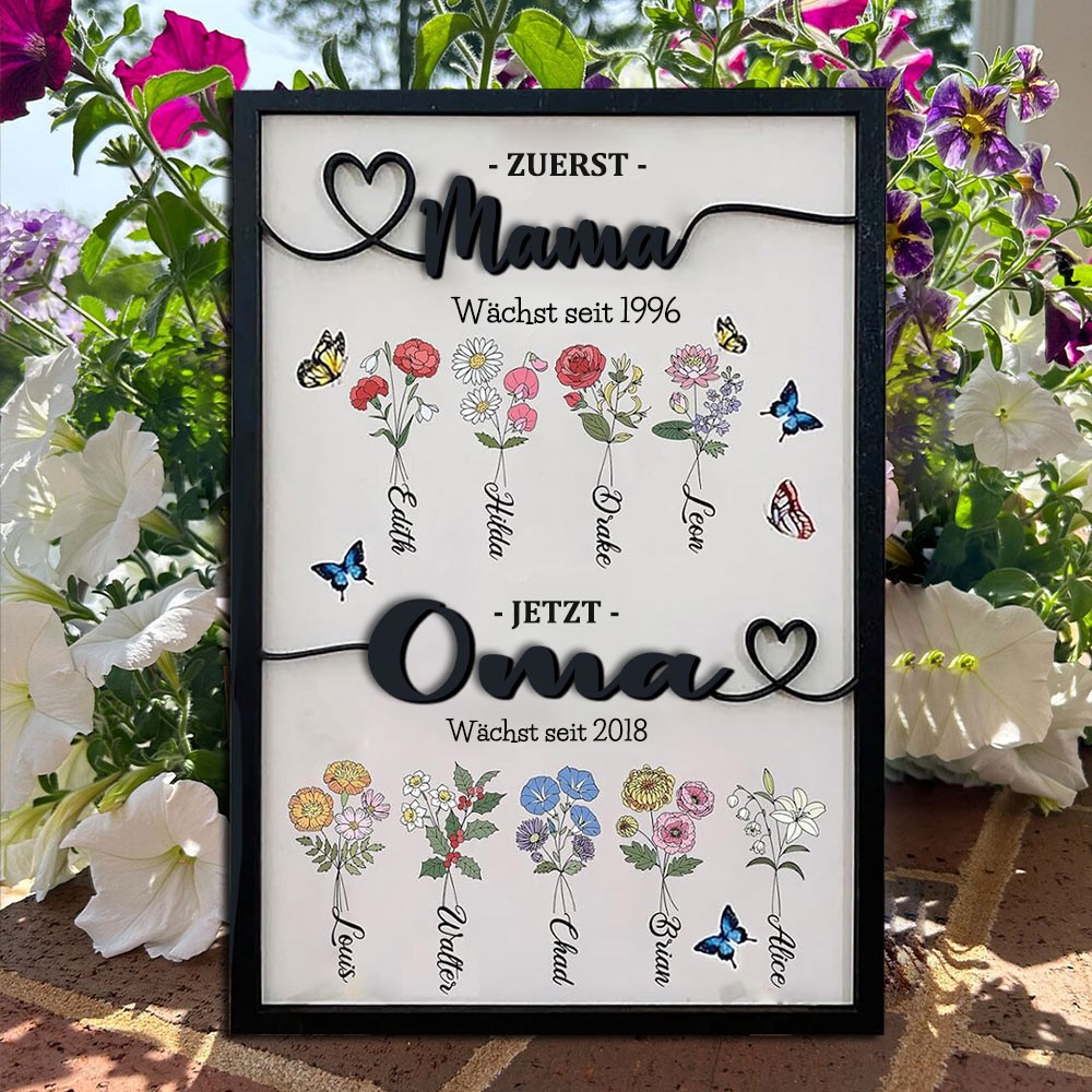 Personalisierte Erste Mama jetzt Oma Geburt Monat Blume Holzschild mit Kindern Name Muttertag Geburtstag Geschenk