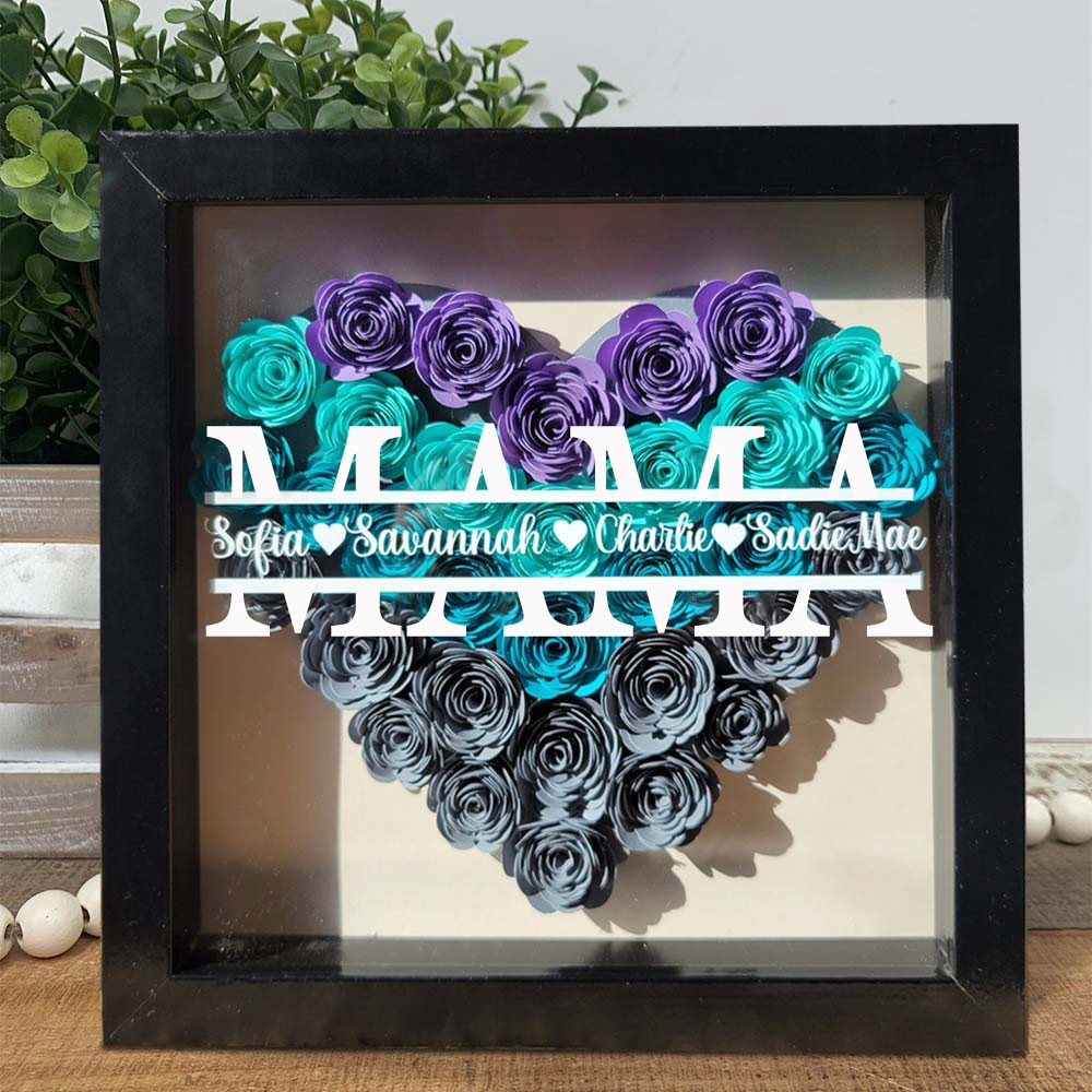 Benutzerdefinierte Mama Blume Schatten Box mit Kindernamen für Muttertag Geschenk