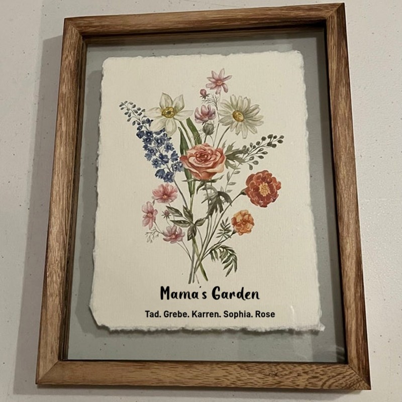 Benutzerdefinierte Mama's Garden Geburt Blume Familie Bouquet Frame Antike Home Art für Weihnachtsgeschenk