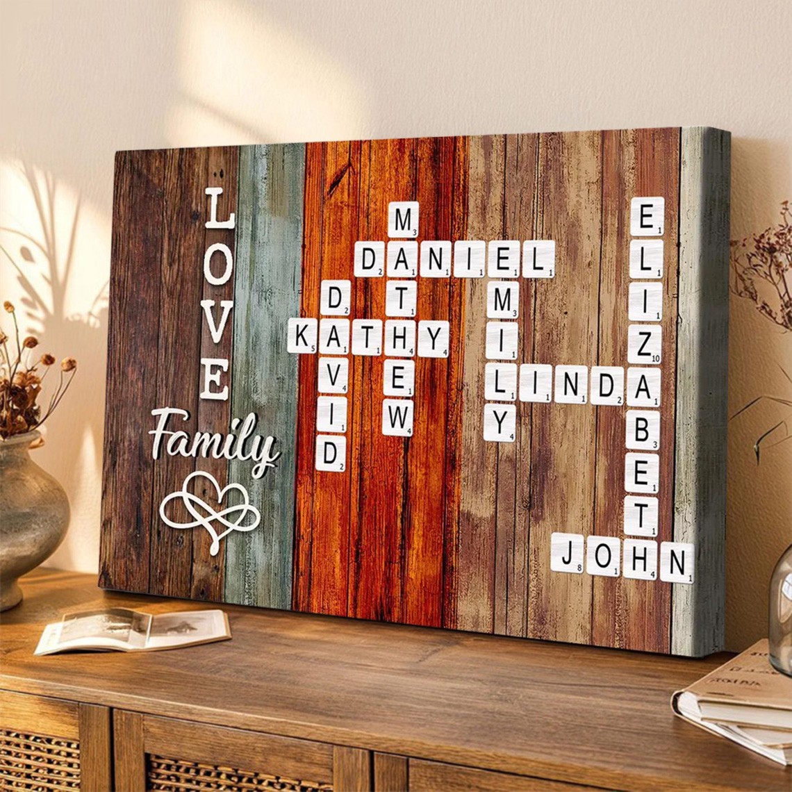 Personalisiertes Kreuzworträtsel-Scrabble-Karten-Namensschild für die Familie – als Weihnachts- oder Jahrestagsgeschenk