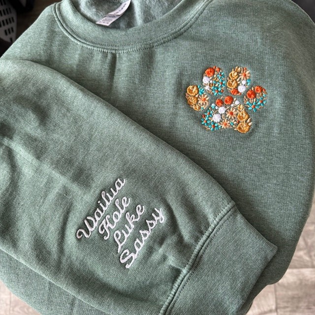 Benutzerdefinierte Gestickte Florale Pfote drucken Sweatshirt für Hund Mutter Haustierliebhaber Geschenk
