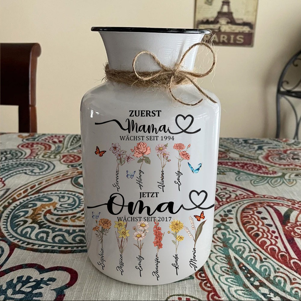 Benutzerdefinierte erste Mama jetzt Oma Vase mit Kindern Geburt Monat Blume und Name für Mama Oma Muttertag Geschenk