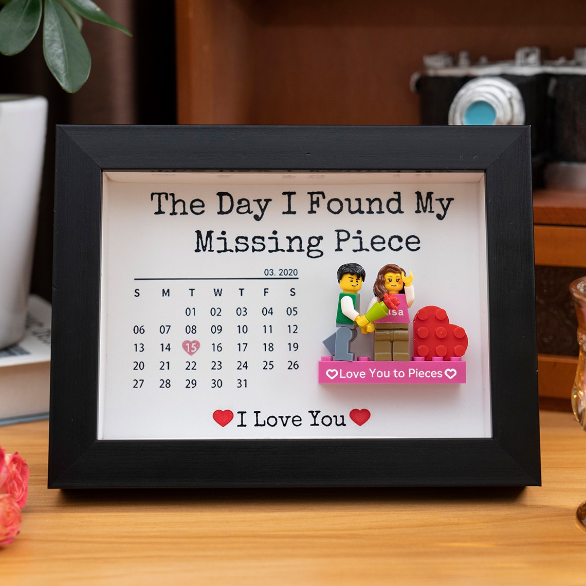 Der Tag, An Dem Ich Mein Fehlendes Teil Fand Personalisiertes Paar-Minifiguren-Kalender-Rahmen Als Valentinstagsgeschenk