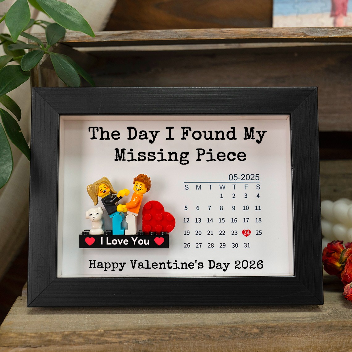 Der Tag, An Dem Ich Mein Fehlendes Teil Fand Personalisiertes Paar-Minifiguren-Kalender-Rahmen Als Valentinstagsgeschenk