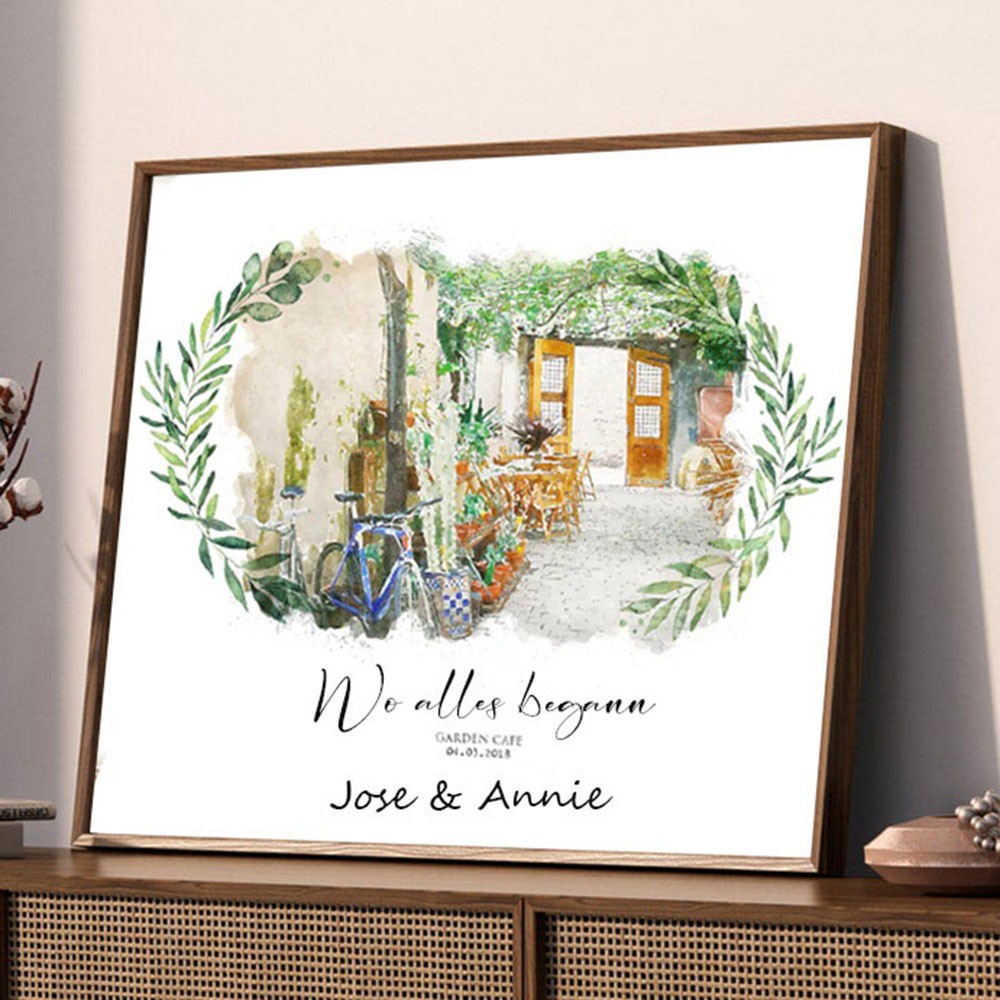 Benutzerdefinierte Aquarell Haus Hand gemalt Porträt von Foto für Valentinstag Jahrestag Geschenk