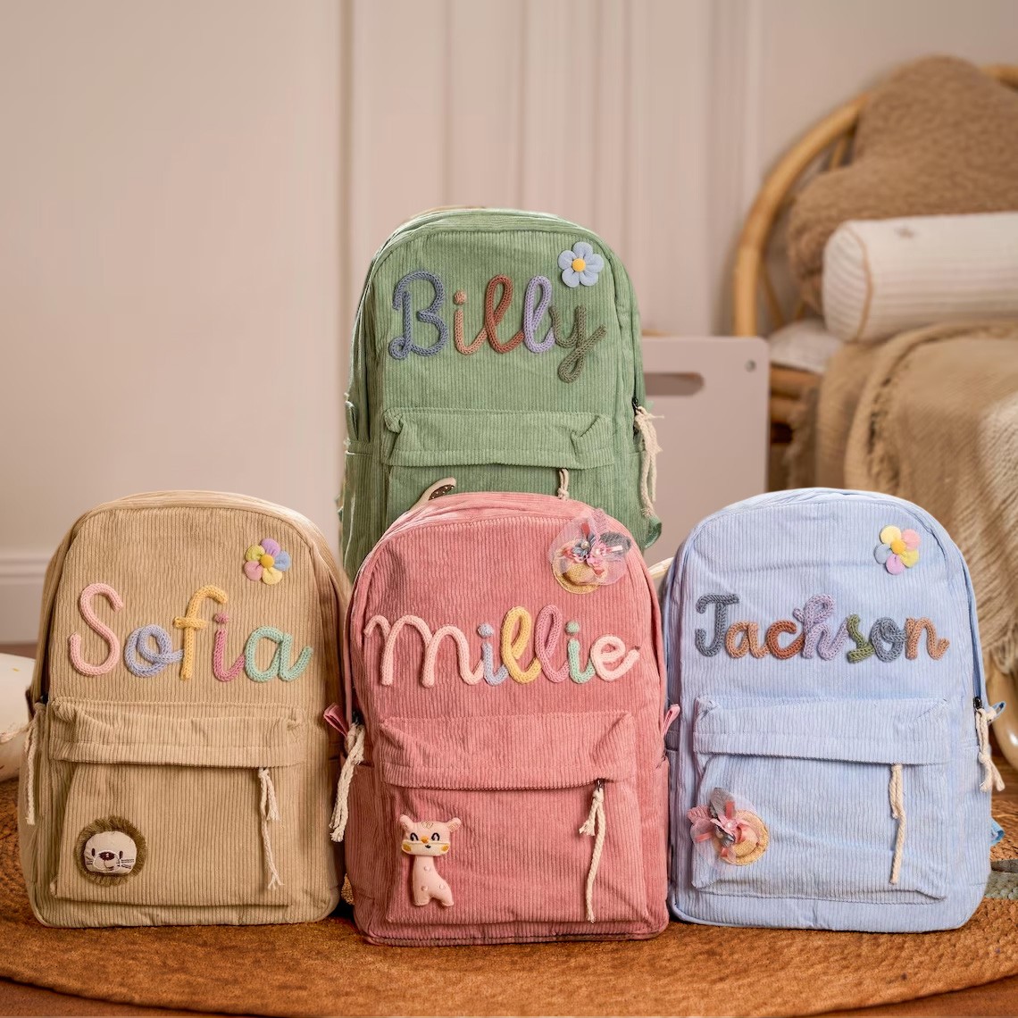 Personalisierter Kinderrucksack mit Namen, Schultasche für Mädchen und Jungen, Geschenk zum Schulanfang