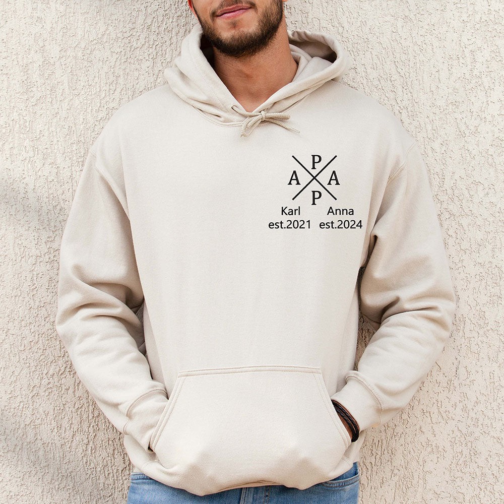 Personalisierte PAPA Bestickte Kapuzenpullover mit Namen des Kindes Vatertag Geschenk neue Papa Geschenk