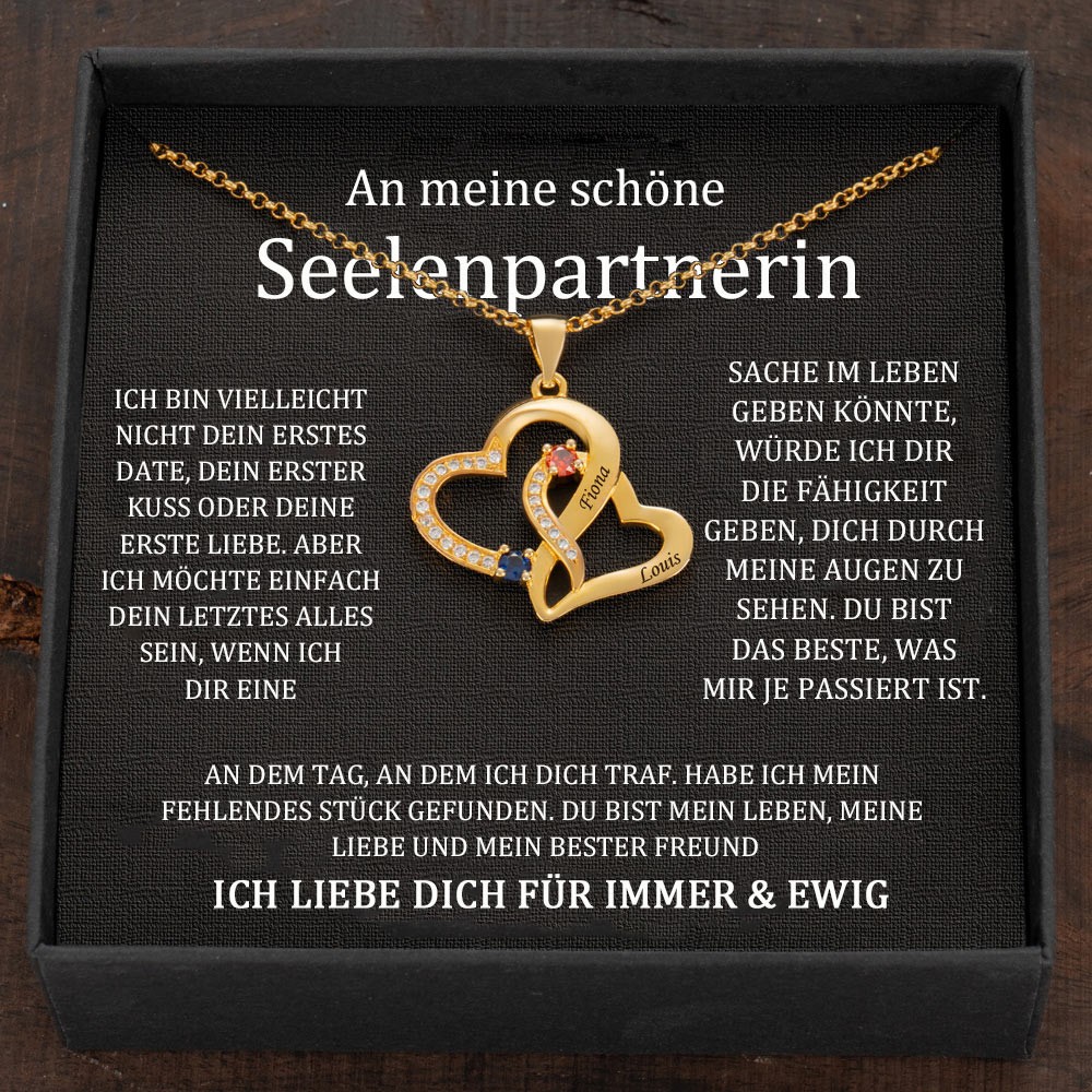 Benutzerdefinierte Paar Namen Herz Halskette mit Geburtssteinen Valentinstag Geschenke