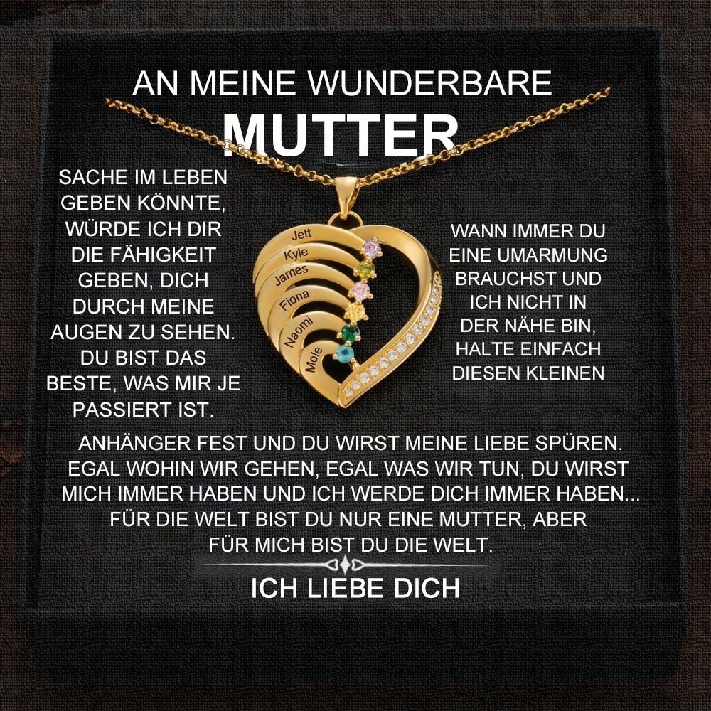 Individuelle Herz-Halsketten mit Namen und Geburtssteinen als Muttertagsgeschenk