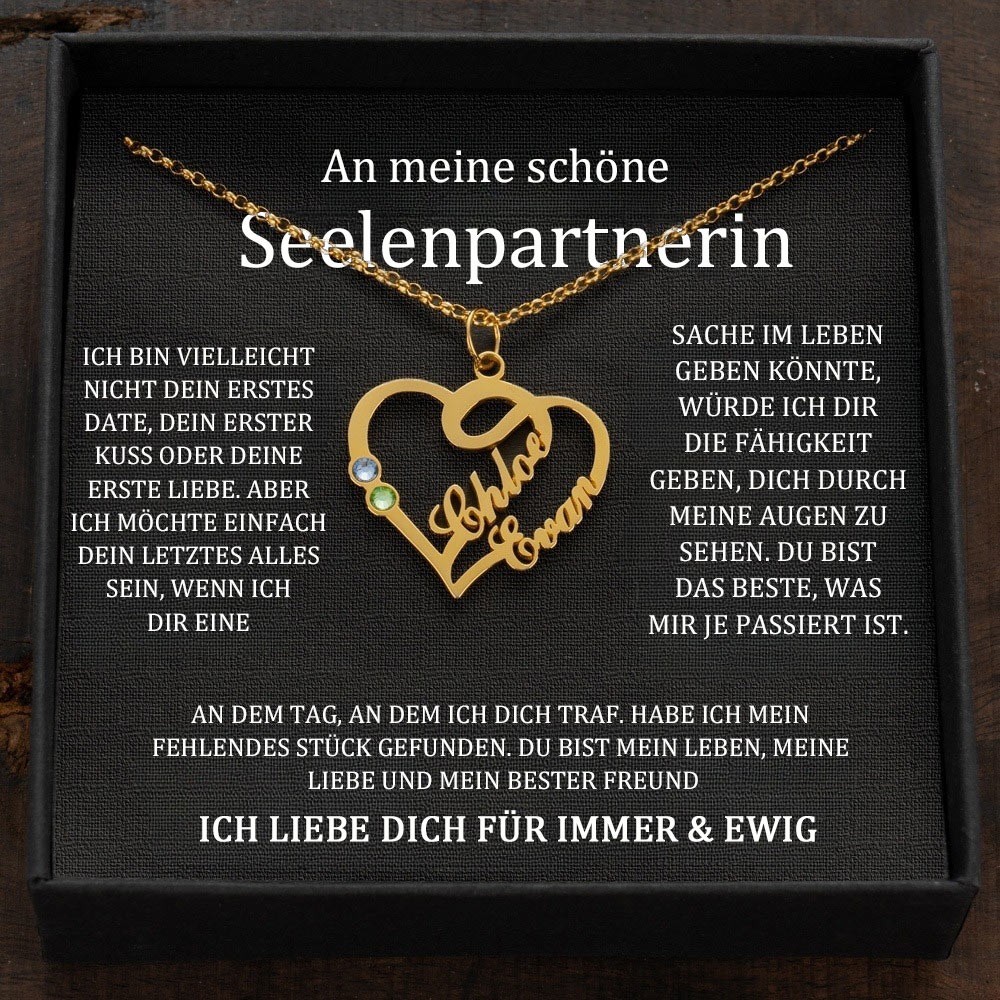 Benutzerdefinierte Paar Namen Herz Halskette mit Geburtssteinen Valentinstag Geschenke