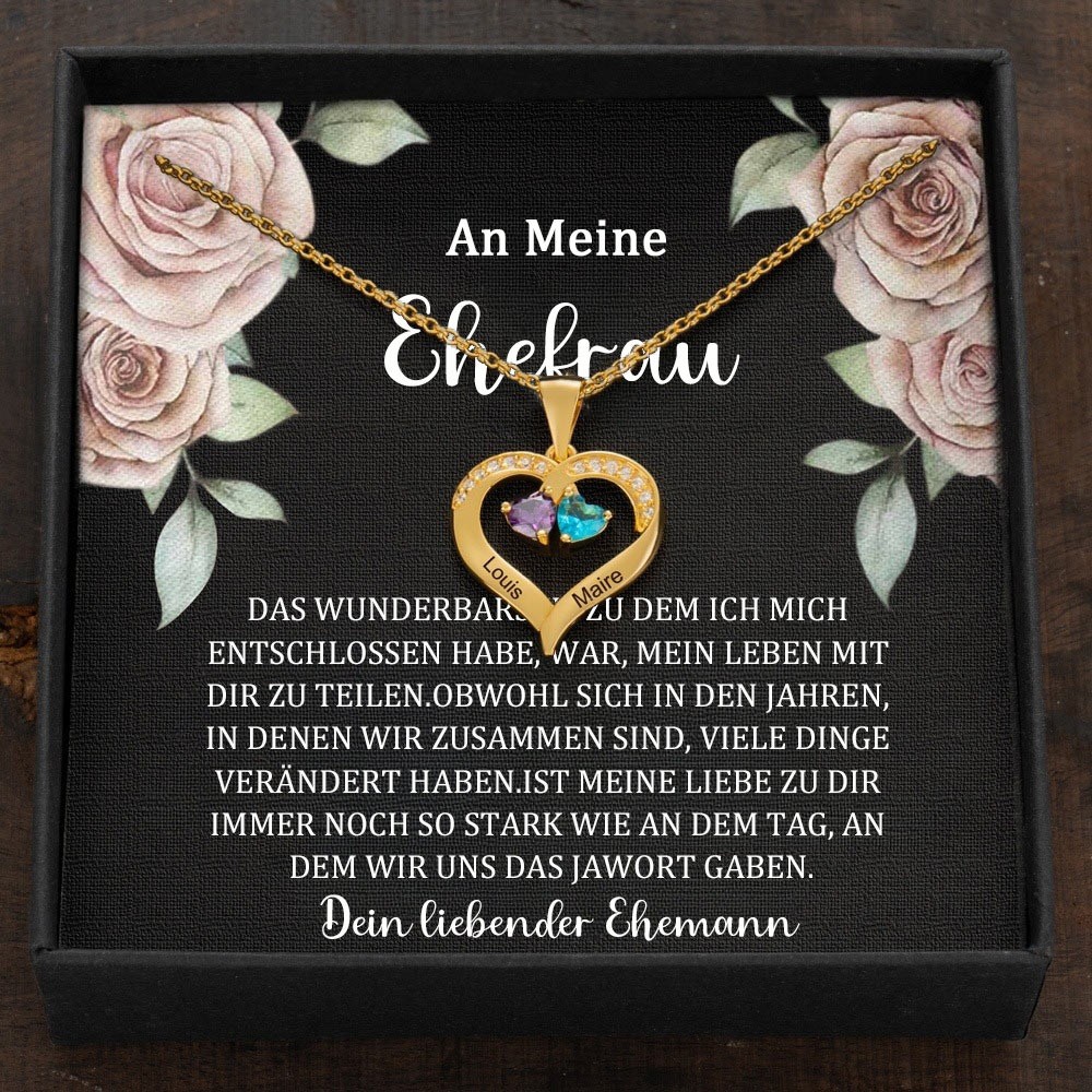 Benutzerdefinierte Paar Namen Herz Halskette mit Geburtssteinen Valentinstag Geschenke