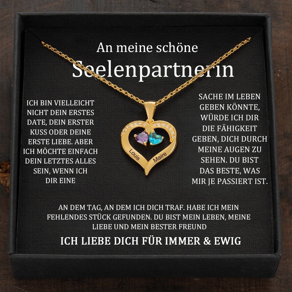 Benutzerdefinierte Paar Namen Herz Halskette mit Geburtssteinen Valentinstag Geschenke