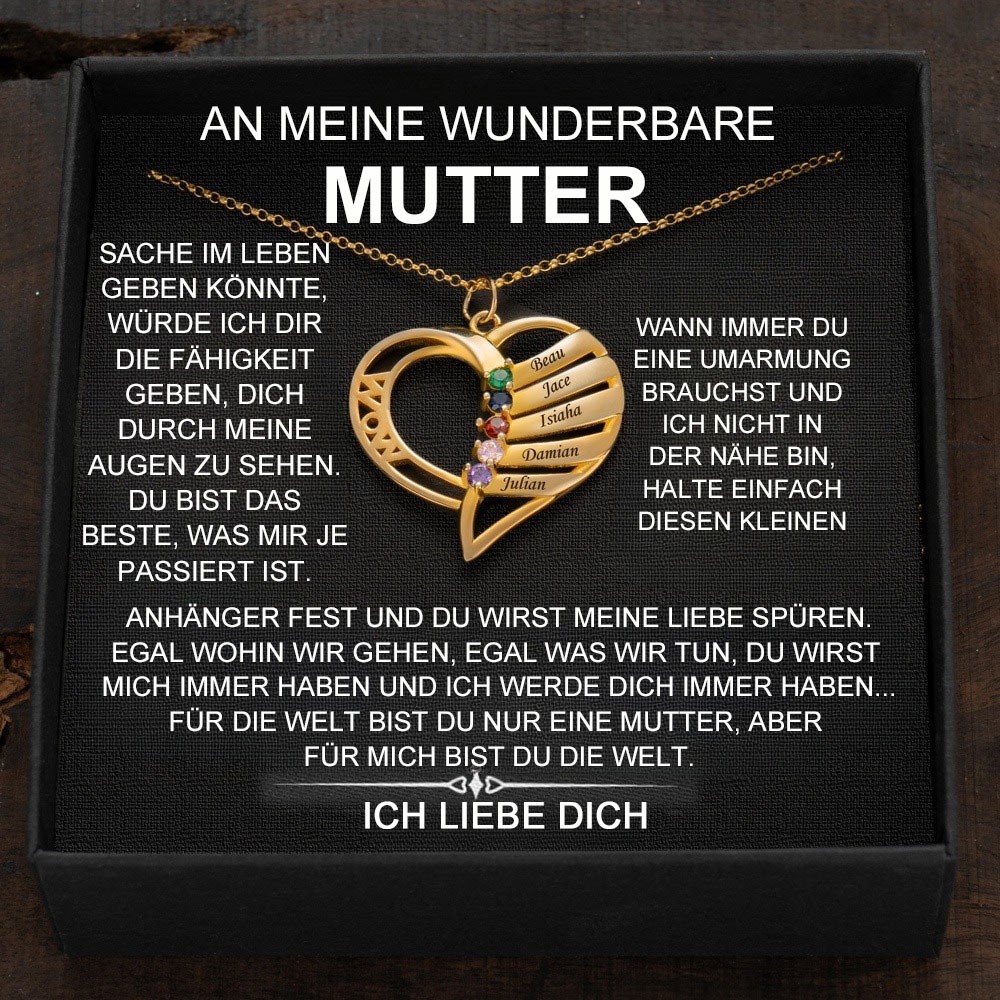 Individuelle Herz-Halsketten mit Namen und Geburtssteinen als Muttertagsgeschenk