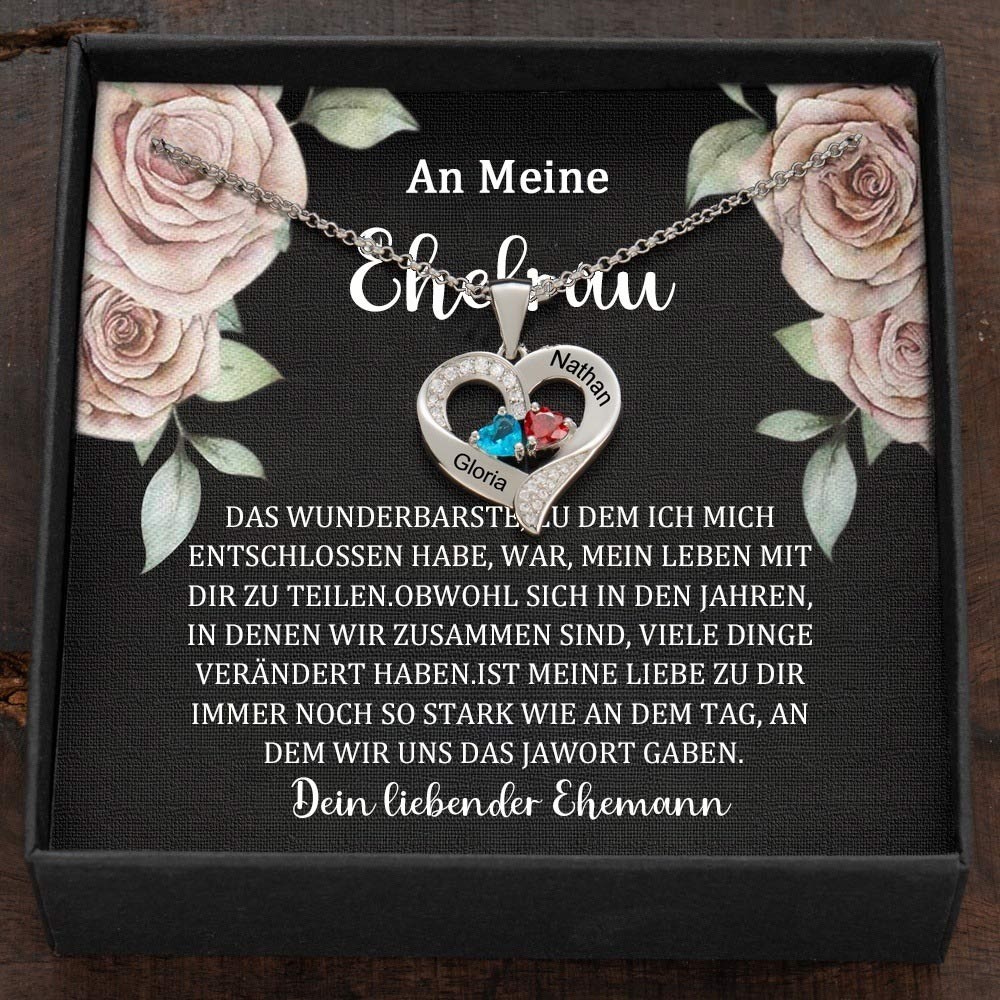 Benutzerdefinierte Paar Namen Herz Halskette mit Geburtssteinen Valentinstag Geschenke