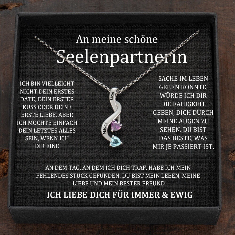 Benutzerdefinierte Paar Namen Herz Halskette mit Geburtssteinen Valentinstag Geschenke