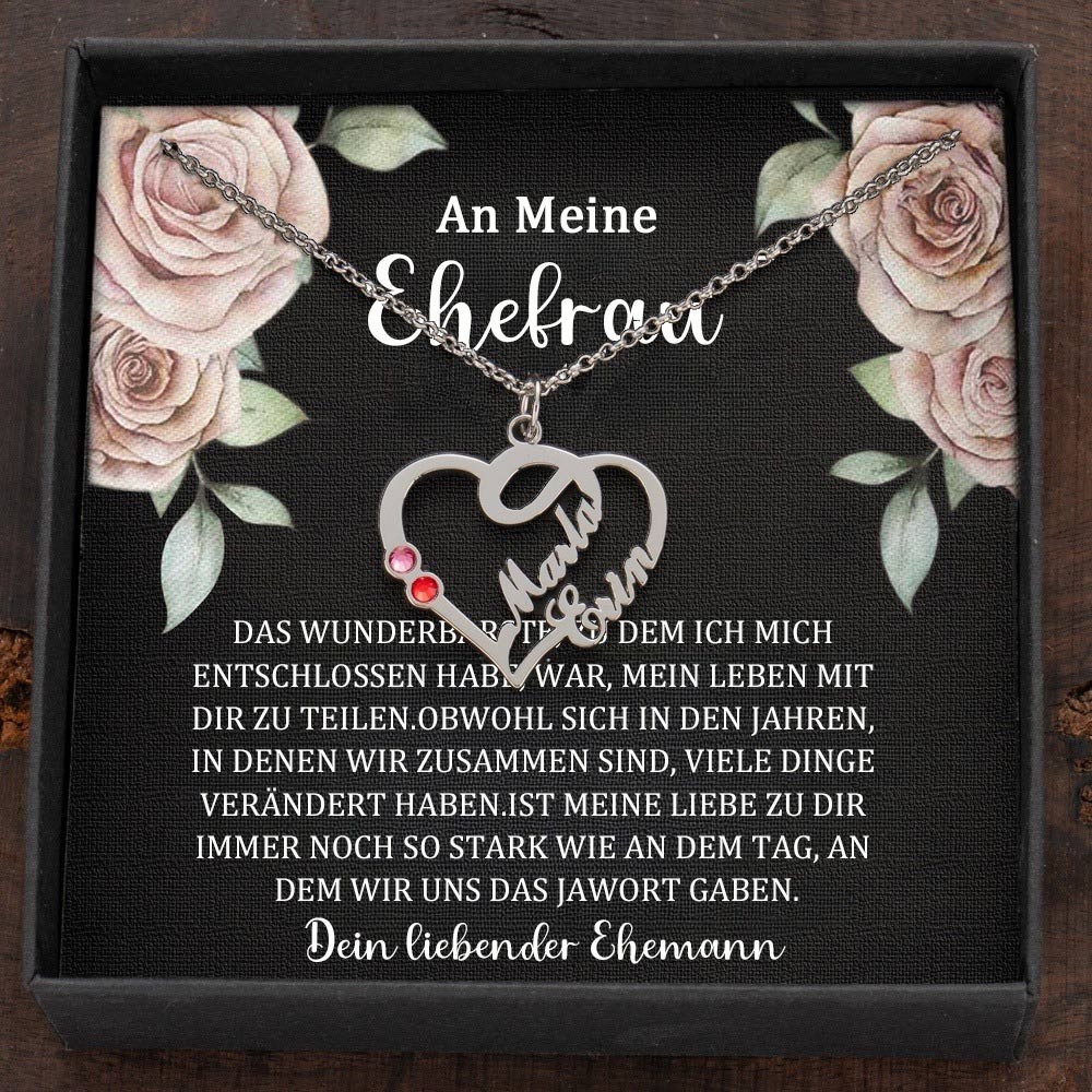 Benutzerdefinierte Paar Namen Herz Halskette mit Geburtssteinen Valentinstag Geschenke