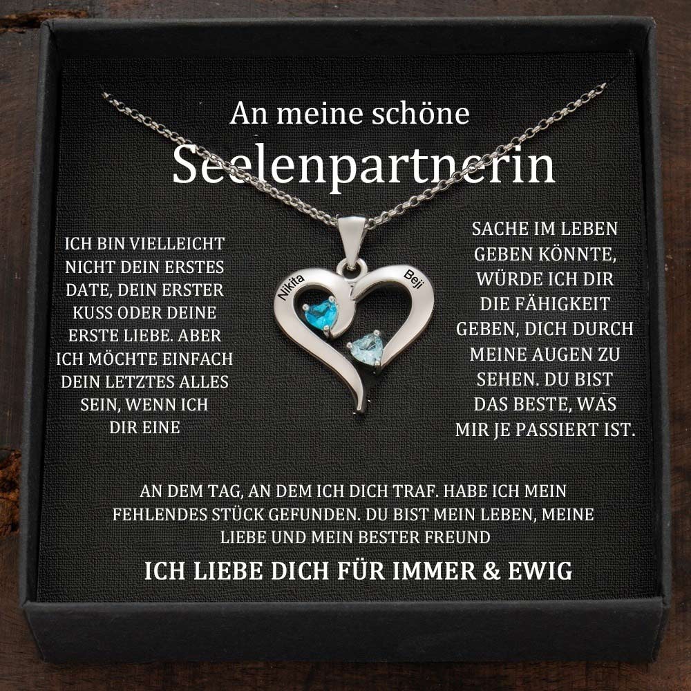 Benutzerdefinierte Paar Namen Herz Halskette mit Geburtssteinen Valentinstag Geschenke