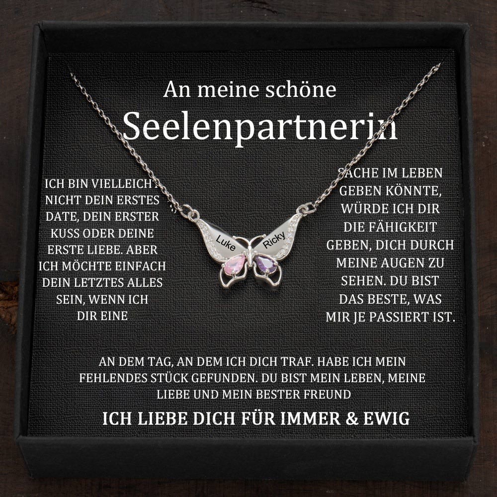 Benutzerdefinierte Schmetterling Namen Herz Halskette mit Geburtssteinen Valentinstag Geschenke